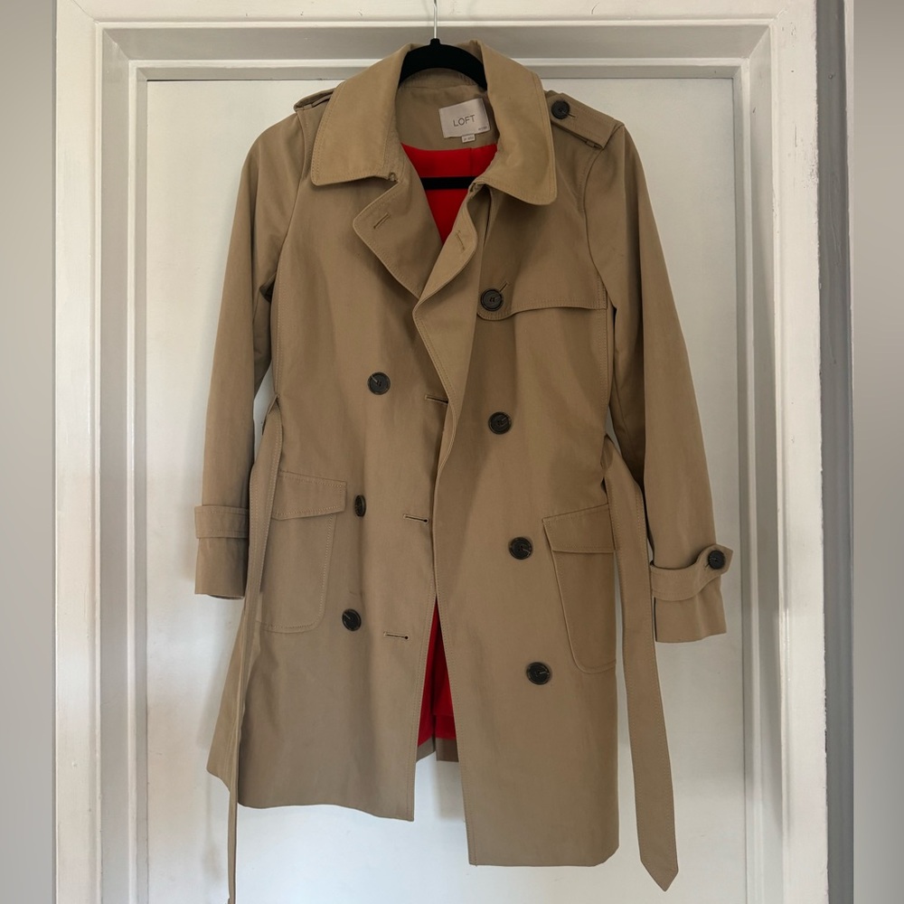 LOFT trench coat- size 2P camel color shell with orange lining